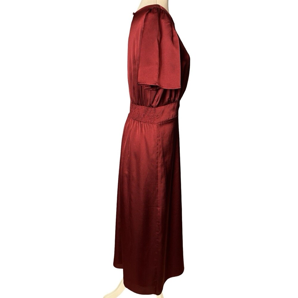Sugarlips Burgundy Satin Midi Dress M Flutter Sleeve Wedding Guest GUC - Picture 5 of 8